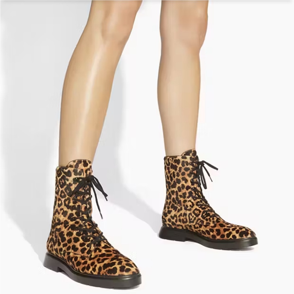 Stuart Weitzman McKenzee Leopard Calf Hair Combat Boot